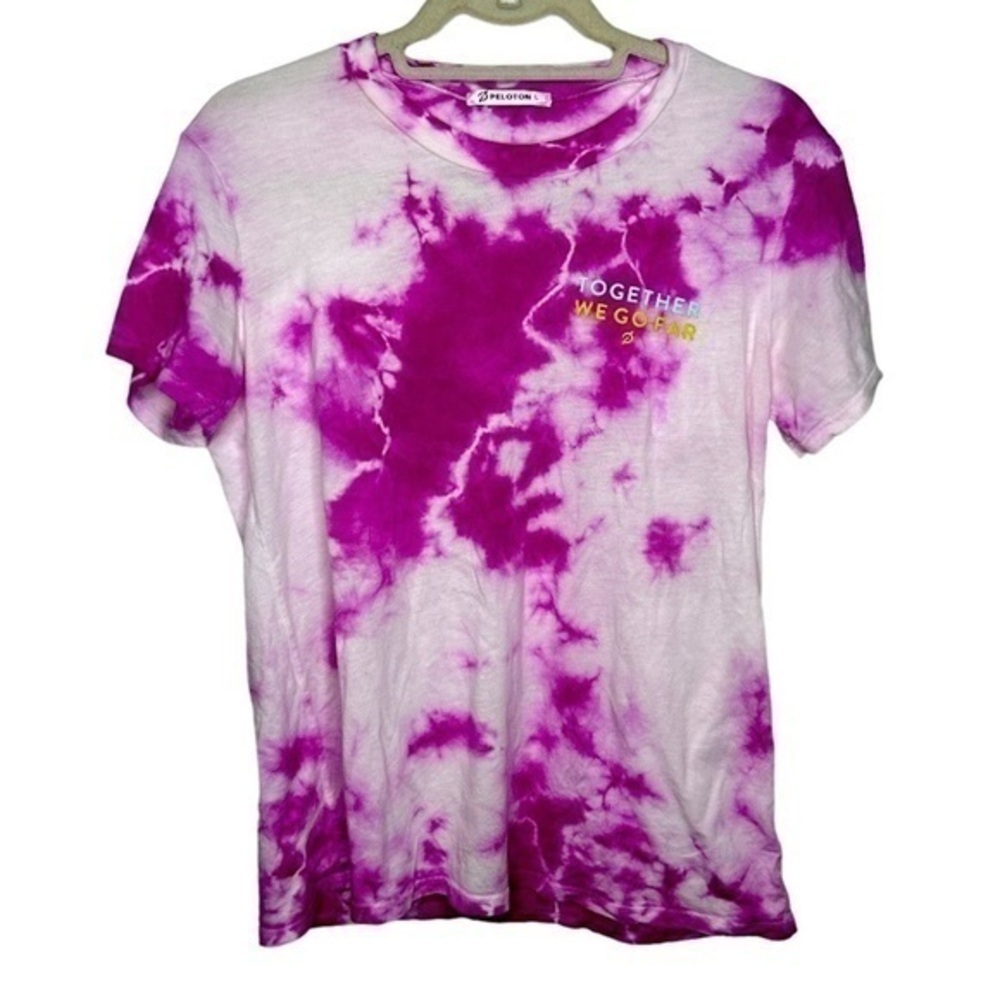 Peloton Pink Tie Dye Short Sleeve Top Together We Go Far Size Large